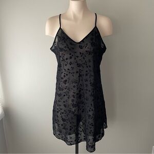 90s Y2K Vintage Gloria Vanderbilt Black Floral Chemise Slip Dress Goth Gothic
